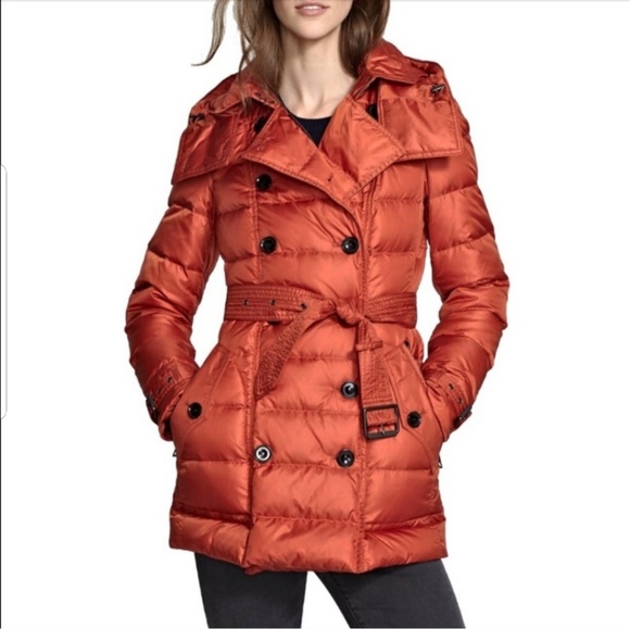 Burberry Brit burnt orange puffer belted sport coat
